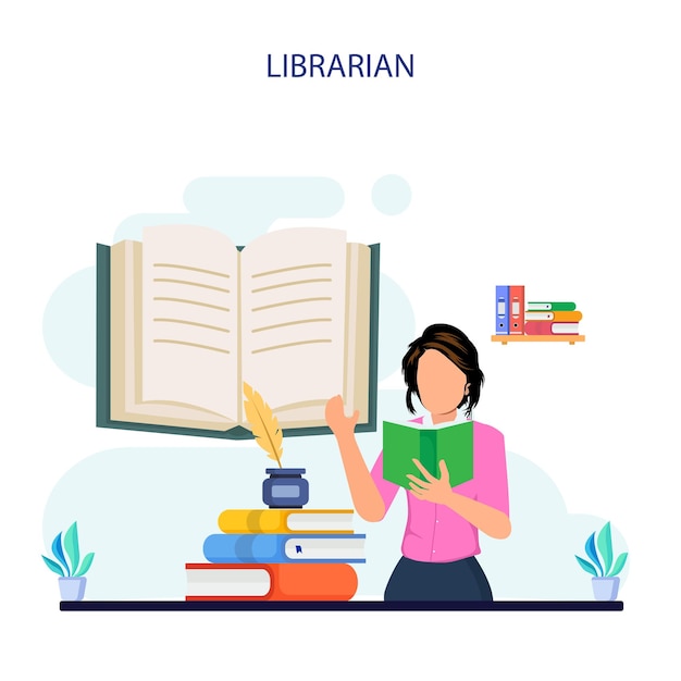 사서 개념 벡터 일러스트 레이 션 Llibrary 독서실 guid
