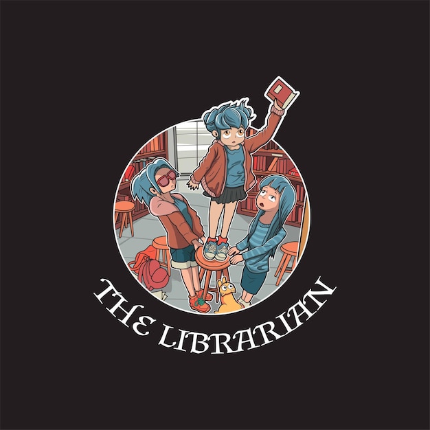 Il design della maglietta vvector carino del bibliotecario