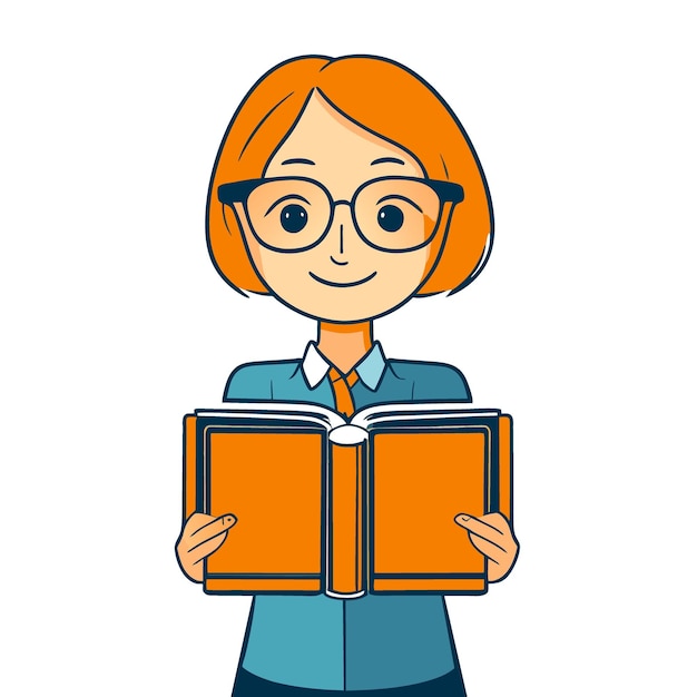 Un bibliotecario che tiene un fumetto dell'illustrazione di vettore del grande libro aperto