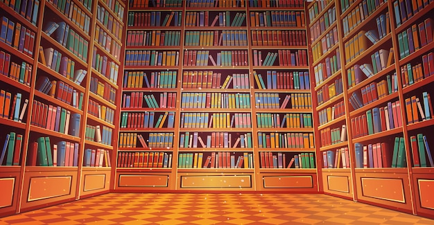 Vector library book shelves cartoon