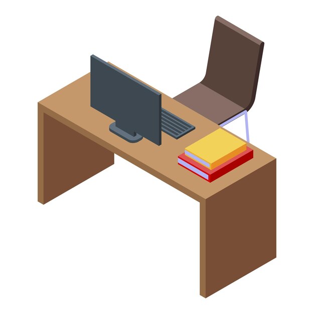 Vettore icona del desktop di lettura della libreria vista isometrica dell'icona vettoriale del desktop di lettura della libreria per il web design isolato su sfondo bianco