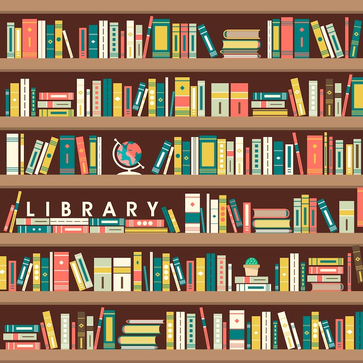 Vector library scene illustration in flat design style