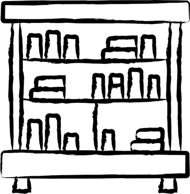 Vettore illustrazione vettoriale disegnata a mano sullo scaffale della biblioteca