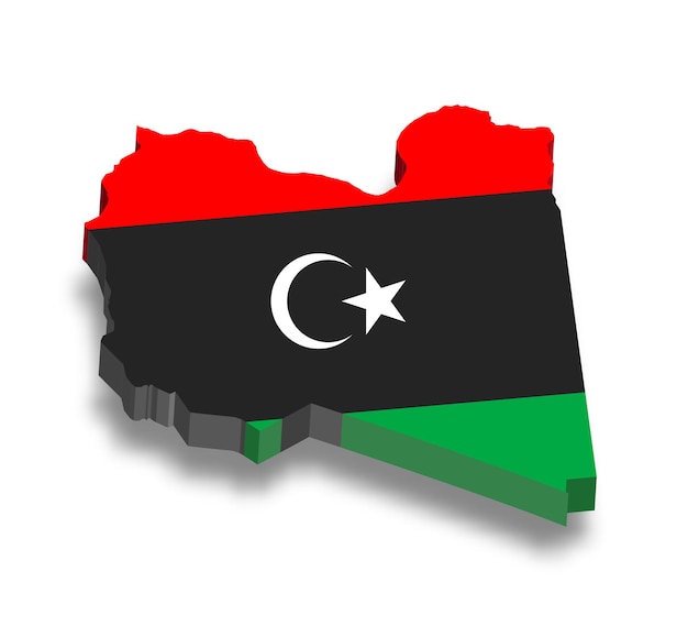 Libya 3d map with flag