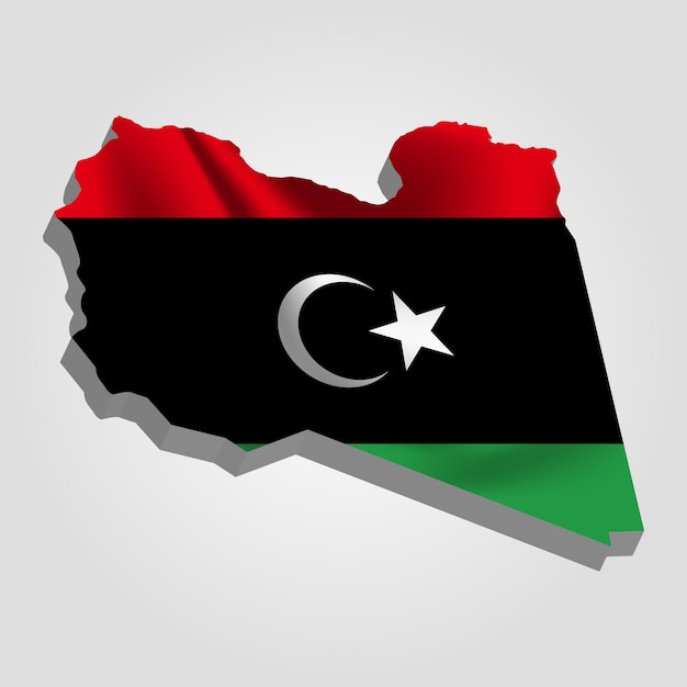 Libya 3d map with waving flag