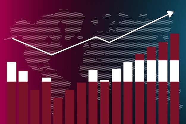 Libya bar chart graph with ups and downs, increasing values, libya country flag on bar graph