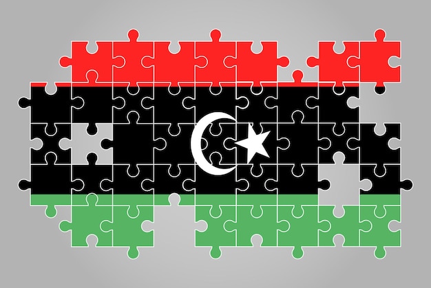 지그 소 퍼즐 벡터 퍼즐 지도 리비아 국기 모양의 어린이를 위한 리비아 국기