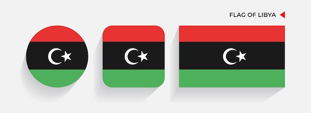 Флаги Ливии расположены в круглых квадратных и прямоугольных формах