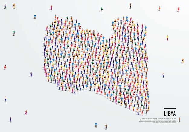 Libya Map. Large group of people form to create a shape of Libya Map. vector illustration.