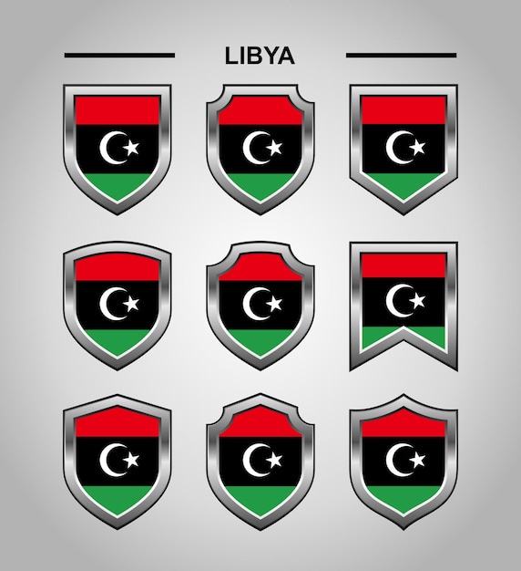 리비아 국가 상징 국기와 럭셔리 방패