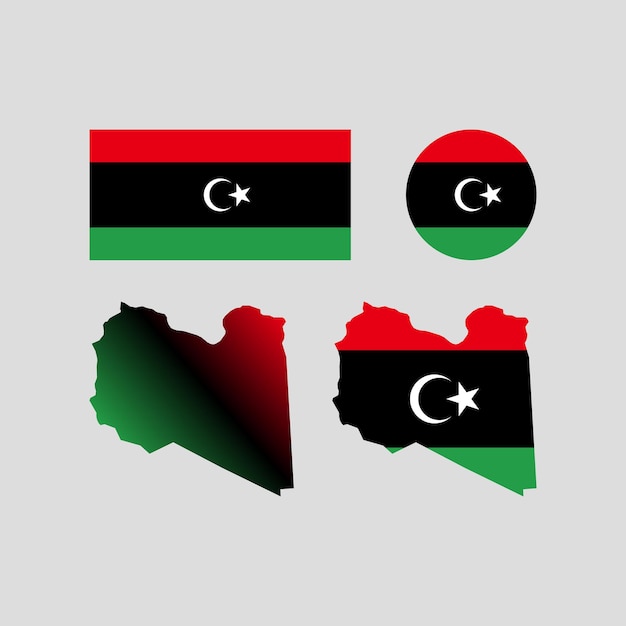 Libya national map and flag vectors set