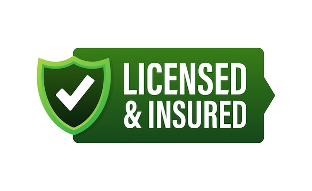 Vector licensed and insured vector icon with tick mark and shield