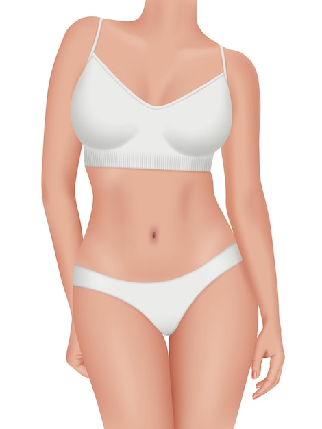 Lichaam van de vrouw Realistische mooie lingerie bikini en beha op fitness lichaam fatsoenlijke vrouwelijke vectorillustratie Lichaam bikini schoonheid vrouw