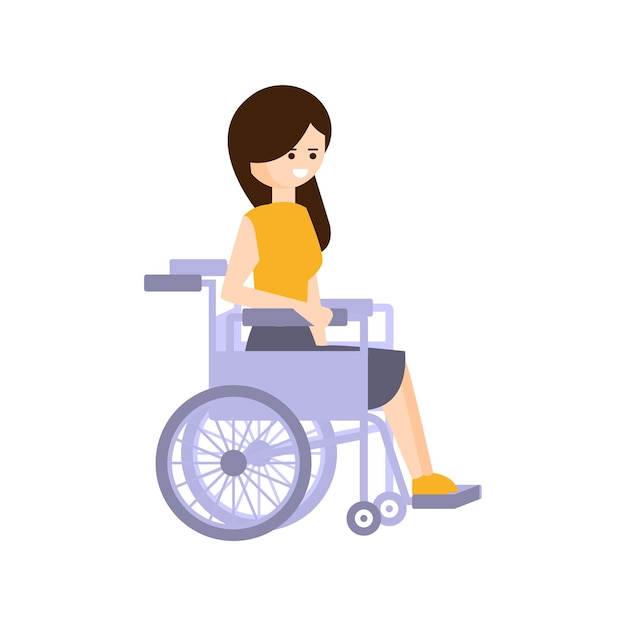 Lichamelijk gehandicapte persoon die een volledig gelukkig leven leidt met een handicap Illustratie met lachende vrouw in rolstoel