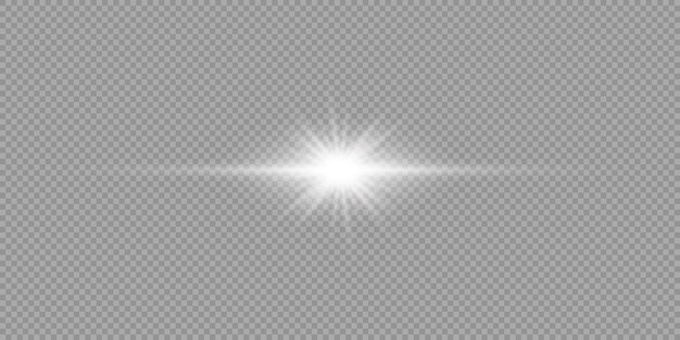 Licht effect van lens flares Wit horizontaal gloeiend licht starburst effect met vonken op een grijze transparante achtergrond Vector illustratie