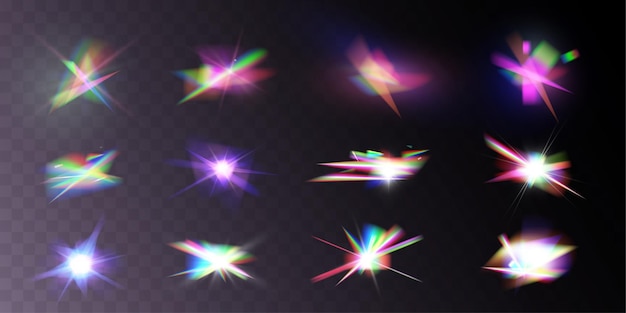 Vector licht kristal glanzend hologram bokeh set van transparante kleureffecten
