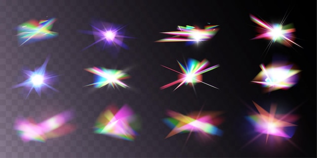 Vector licht kristal glanzend hologram bokeh set van transparante kleureffecten