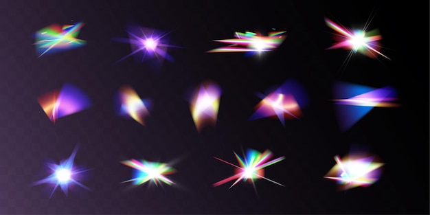 Vector licht kristal glanzend hologram bokeh set van transparante kleureffecten