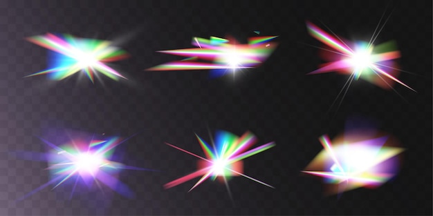 Vector licht kristal glanzend hologram bokeh set van transparante kleureffecten