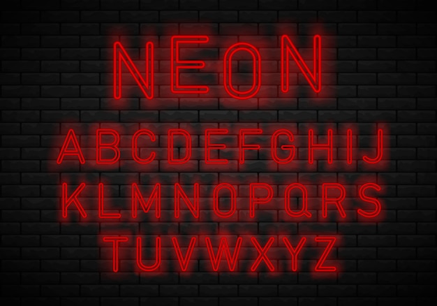 Licht neon lettertype alfabet