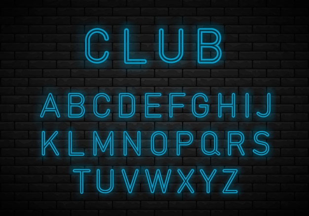 Licht neon lettertype alfabet