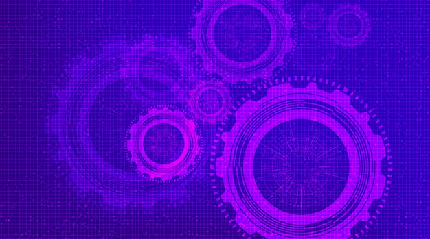 Licht violet technical gears-wiel en haan op technologieachtergrond, vector