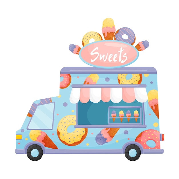 Lichtblauwe food truck met snoep vector illustratie op een witte achtergrond