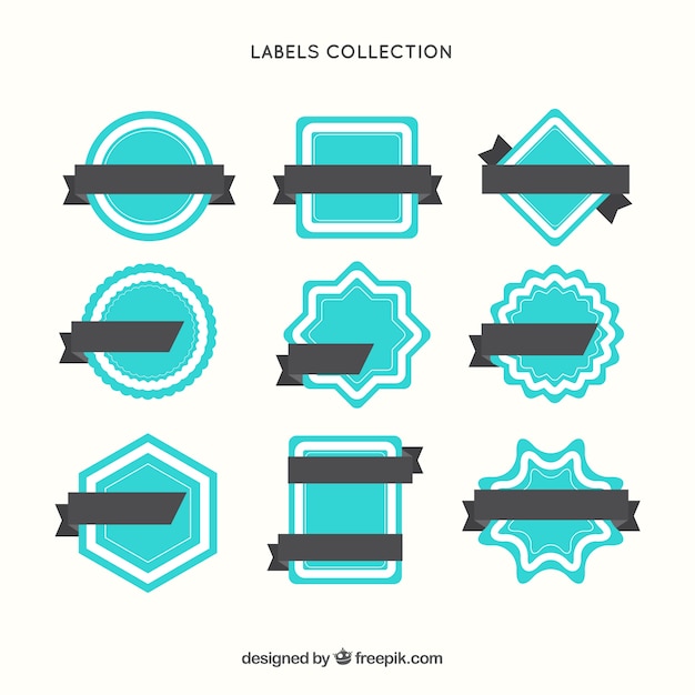 Vector lichtblauwe labels met linten collectie