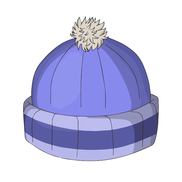 Vector lichtblauwe warme wintermuts met een pomp vector cartoon afbeelding