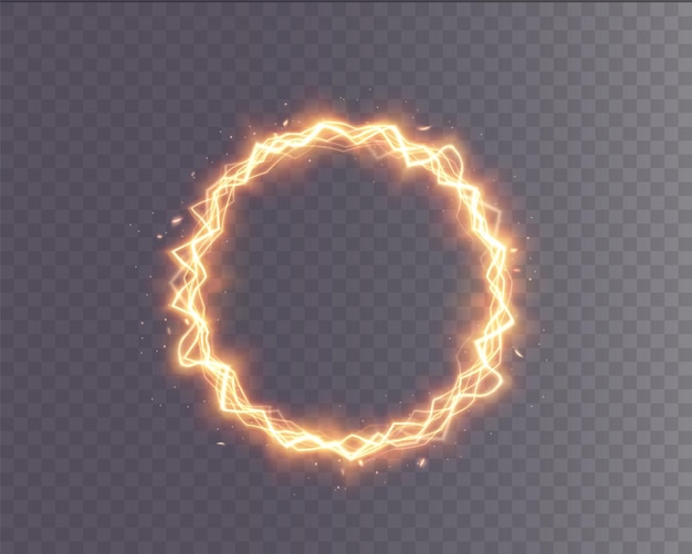 Vector lichte cirkel gouden bliksem png. ring van vuur lichteffect. lichtgevend kader.