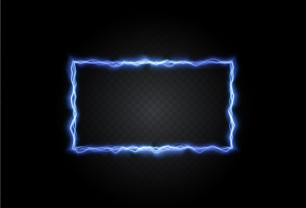 Lichte rechthoek blauwe bliksem png. Frame gemaakt van vuur lichteffect. Lichtgevend kader.