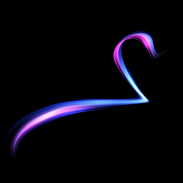 Vector lichte werveling. curve neon lijn lichteffect. gloeiende blauwpaarse gebogen lijn voor advertentie in de game-industrie
