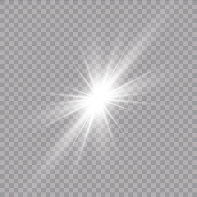 Lichteffect gloed. Heldere ster. De doorzichtige stralende zon, felle flits.