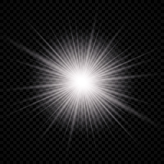 Lichteffect van lensflare. wit gloeiend licht explodeert met starburst-effecten en schittert op een transparante achtergrond. vector illustratie