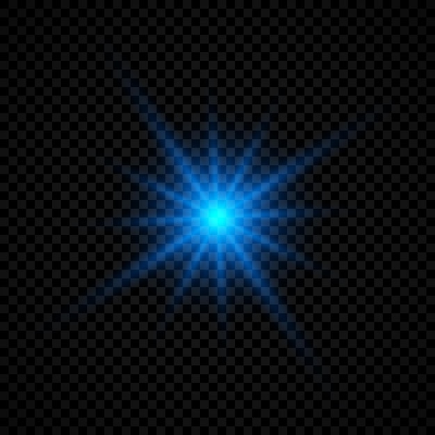 Lichteffect van lensflares. Blauwe gloeiende lichten starburst effecten met glitters op een transparante achtergrond. vector illustratie