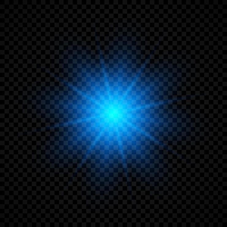 Lichteffect van lensflares. Blauwe gloeiende lichten starburst effecten met glitters op een transparante achtergrond. vector illustratie