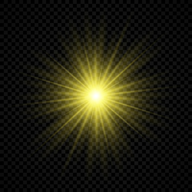 Lichteffect van lensflares. gele gloeiende lichten starburst effecten met glitters op een transparante achtergrond. vector illustratie