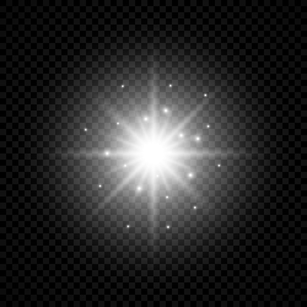 Lichteffect van lensflares. Witte gloeiende lichten starburst effecten met glitters op een transparante achtergrond. vector illustratie