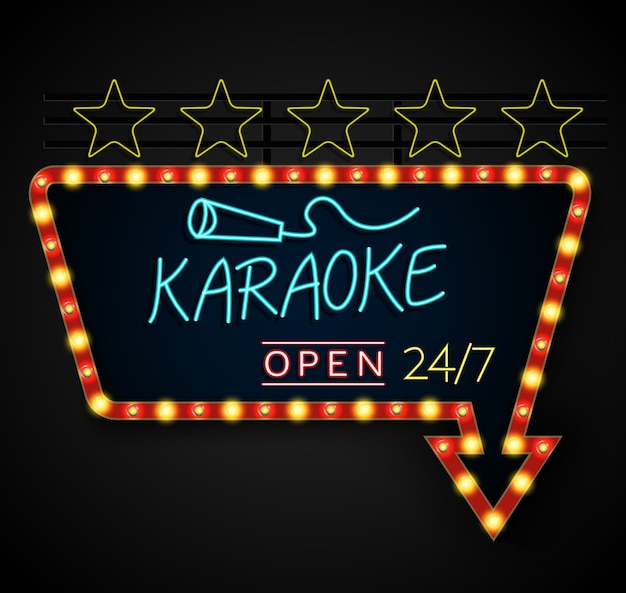 Lichtend retro licht banner karaoke op een zwarte achtergrond