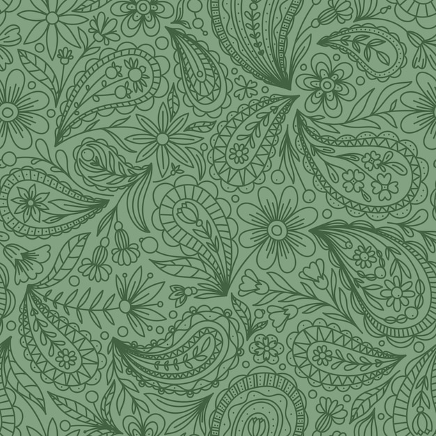 Lichtgroene vector naadloze achtergrond met groen paisley contourpatroon