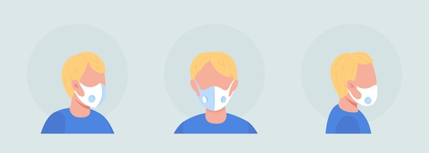 Lichtharige jongen semi-egale kleur karakter avatar met masker set