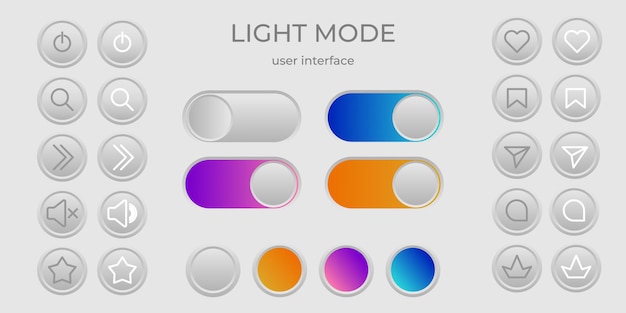 Vector lichtmodus ui eenvoudige elegante minimalistische set knoppen laden bar ontwerp witte interface elementen