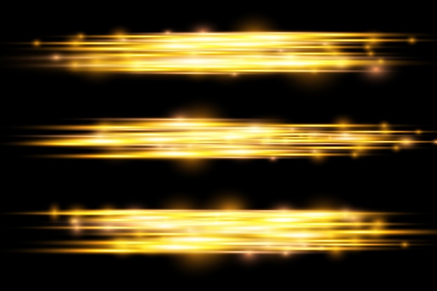 Lichtstralen flitsen gouden horizontale lensfakkels pakken laserstralen gloeien gele lijn mooie flare