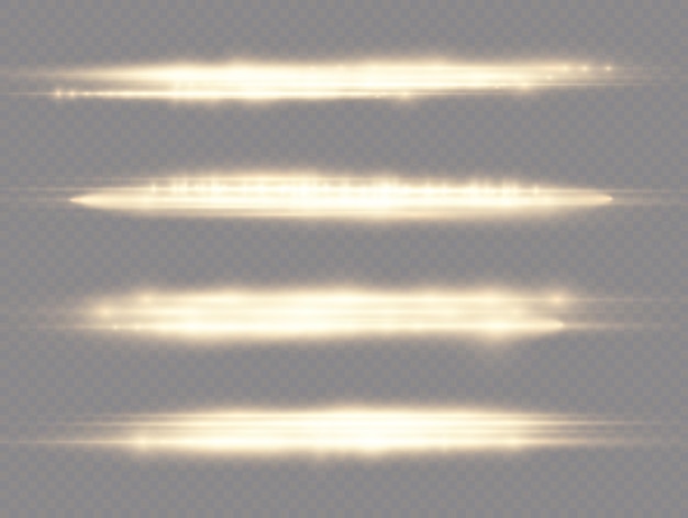Lichtstralen flitsen gouden horizontale lensfakkels pakken laserstralen gloeien gele lijn mooie flare