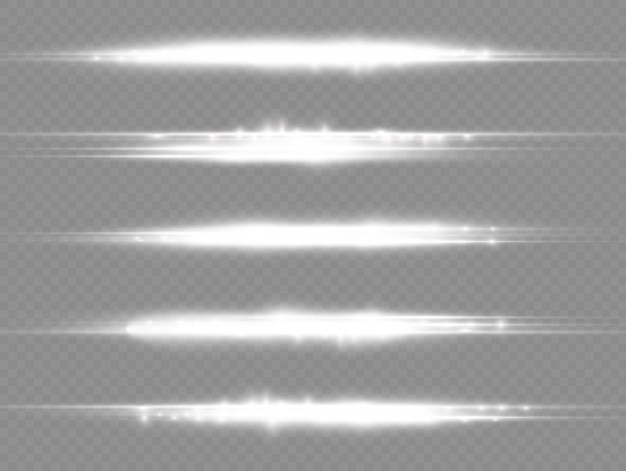 Lichtstralen flitsen witte horizontale lens flares pack laserstralen glow witte lijn mooie flare