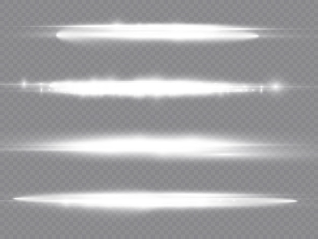 Vector lichtstralen flitsen witte horizontale lens flares pack laserstralen glow witte lijn mooie flare
