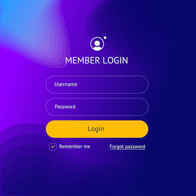 Lid login en wachtwoord leeg sjabloon formulier interface web en app op een gradiënt kleur achtergrond vector illustratie