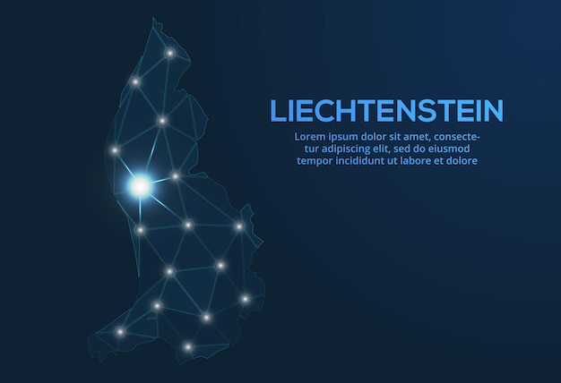 Liechtenstein communication network map Vector low poly image of a global map with lights in the form of cities Map in the form of a constellation mute and stars