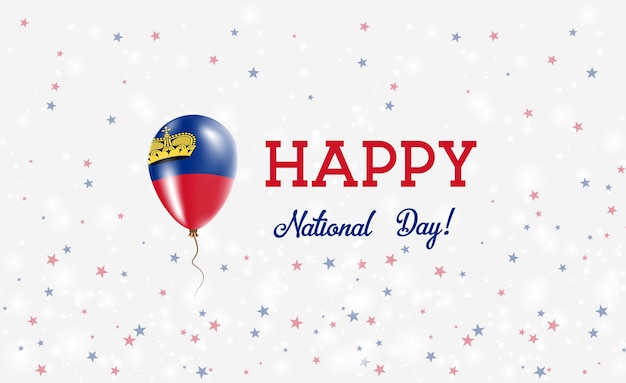 リヒテンシュタイン建国記念日愛国ポスター。リヒテンシュタインの旗の色で飛ぶゴム風船。バルーン、紙吹雪、星、ボケ、輝きのあるリヒテンシュタイン建国記念日の背景。