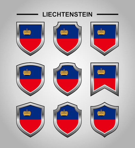 Bandiera degli emblemi nazionali del liechtenstein con scudo di lusso